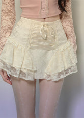 Romantic Puffy Lace Hem Skirt